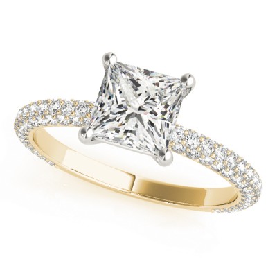14k Gold Pave Accented Princess Engagement Ring (0.50ct)