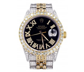 Rolex Datejust 18k TwoTone 13cts Diamonds 16233 | 36MM | Black Roman Diamond Dial