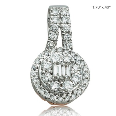 14K DIAMOND ROUND & BAGUETTES CLUSTER PENDANT (0.50CT)