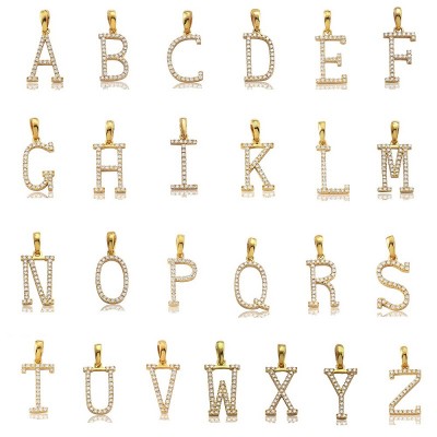 14K Gold Real Diamond Letter Initial Pendant A-Z