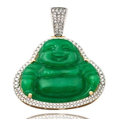 14K Diamond Jade Buddha Pendant (1.00ct - 1.50ct)