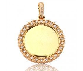 14K Mirror Place Disc Pendant with Fleur Cluster Border - Solid Back - 5mm (1.50ct)
