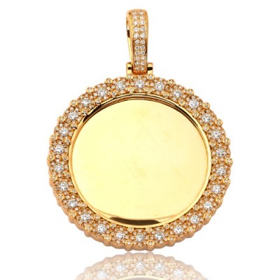 14K Mirror Place Disc Pendant with Fleur Cluster Border - Solid Back - 5mm (1.50ct)