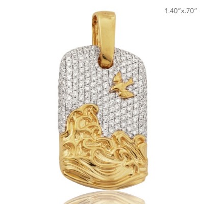 14K DIAMOND WAVES DOGTAG PENDANT - FLYING BIRD (1.50CT)