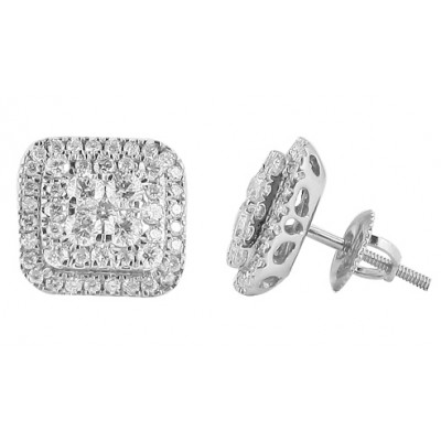 14K Square Diamond Cluster Luna Earrings (1.65ct - 2.00ct)