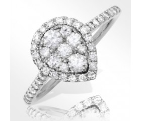 14K Diamond Pear Cluster Ring with Halo (0.90CT)