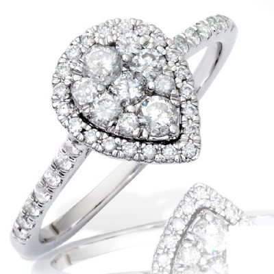 14K Diamond Pear Cluster Ring with Halo (0.60CT)