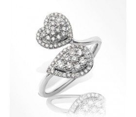 14K Diamond Pear and Heart Cluster Two Stone Ring (0.60ct)