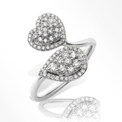 14K Diamond Pear and Heart Cluster Two Stone Ring (0.60ct)
