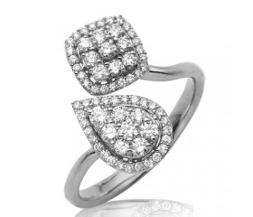 14K Diamond Pear and Square Cluster Two Stone Ring (0.60ct)