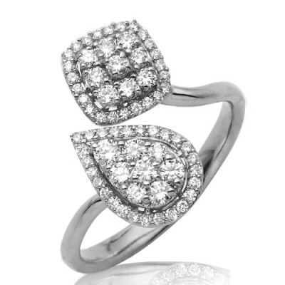 14K Diamond Pear and Square Cluster Two Stone Ring (0.60ct)