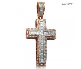 14K TWO TONE BAGUETTE DIAMOND CROSS - MIDDLE WHITE GOLD (1.25CT)