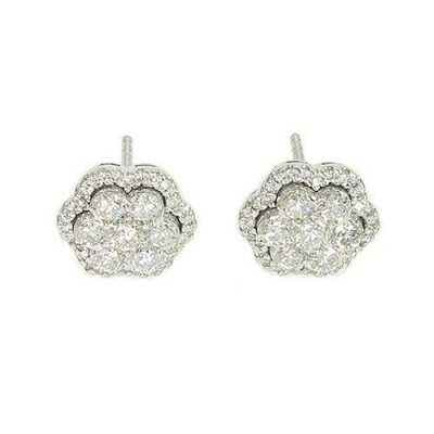 14k Diamond Flower Stud Earrings 1.48ct