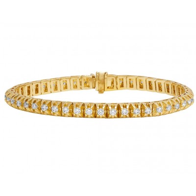 Mens 10K Yellow Gold 1 Row Tennis Real Diamond Pyramid Bracelet 7"-9"