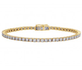 Mens 10K Yellow Gold 1 Row Tennis Real Diamond Bracelet 2.50CT 7.5"