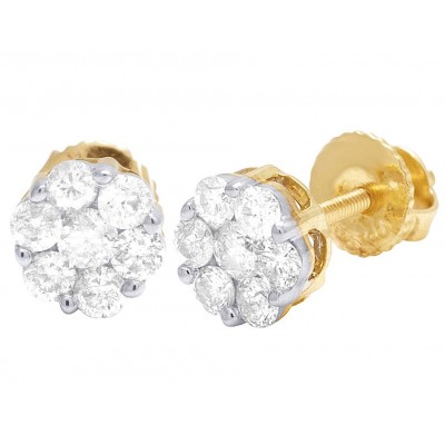 14K Yellow/ White Gold Flower Cluster Diamond Earrings .50CT