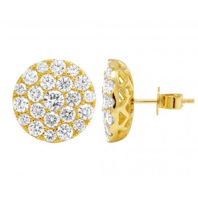Mens 14K Yellow Gold Pave Cluster Real Diamond Stud Earrings 3.5CT 15mm