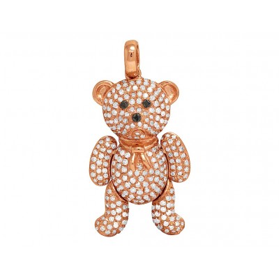 10K Rose Gold 1 CT Diamond Dangling Teddy Bear Pendant 1.25"