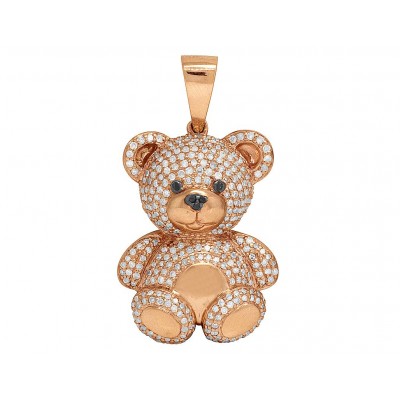 10K Rose Gold 1 CT Diamond Teddy Bear Pendant Charm 1.25"