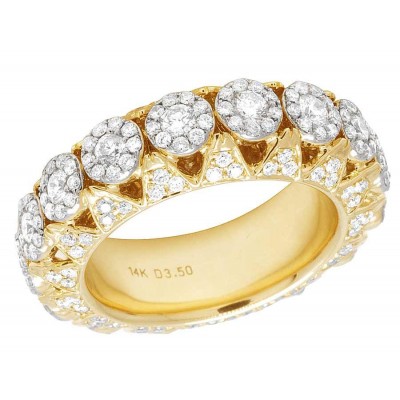 Men's 14K Yellow Gold Real Diamond Cluster Eternity Band Ring 3.5CT 8MM