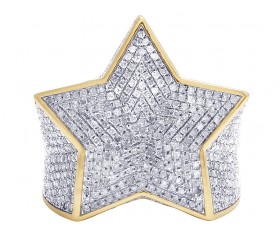 Mens 10K Yellow Gold Diamond Super Star Iced Pinky Ring 2.5CT