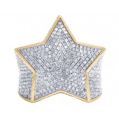 Mens 10K Yellow Gold Diamond Super Star Iced Pinky Ring 2.5CT