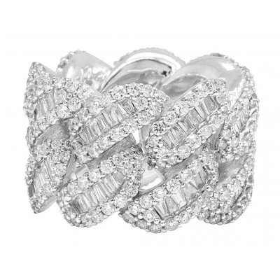 White Gold Baguette Cuban Ring Band 18MM 9.8 CT
