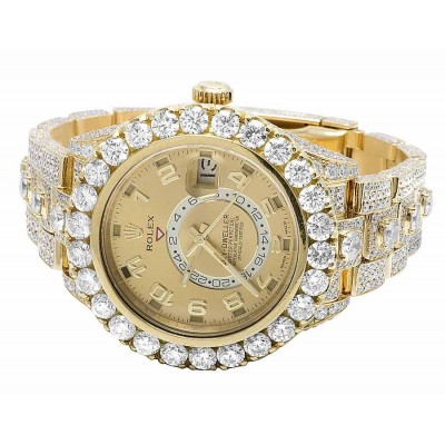 18k Rolex Sky Dweller 326938 Yellow Gold Diamond Watch 39.7 Ct