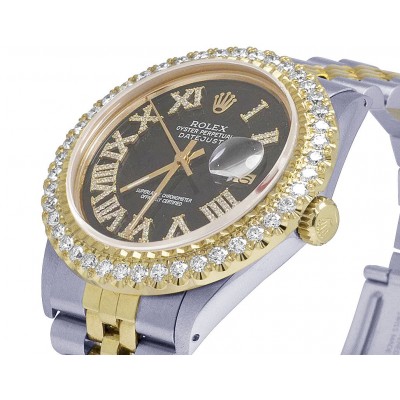 Rolex Datejust 36MM 18K/ Steel 16013 Black Dial Watch 3.5 Ct