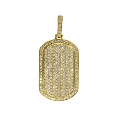 14k Gold Fully Iced Diamond Dog Tag Pendant 2.36ct