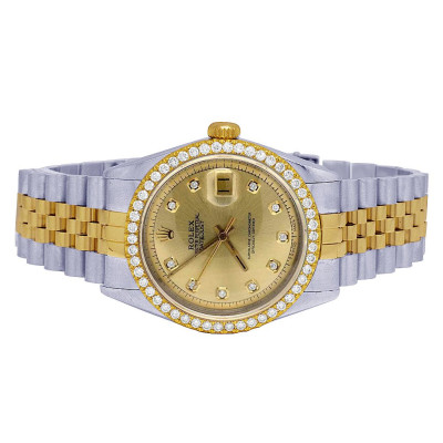 Rolex Datejust 18K/ Steel 36MM Champagne Dial Diamond Watch 2.5 Ct