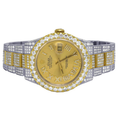 Rolex Datejust 18K/ Steel 36MM 16013 Champagne Dial Diamond Watch 13.5 Ct