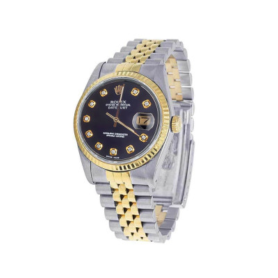 Rolex Datejust 18K/ Steel 36MM Fluted Bezel Black Dial Watch