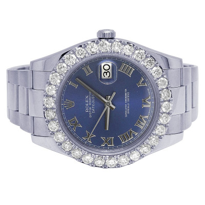 Rolex Datejust II 41MM 116300 Blue Dial Diamond Watch 6.0 Ct