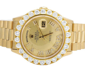 Rolex Presidential 18K Yellow Gold 18038 Day-Date Diamond Watch 7.2 Ct
