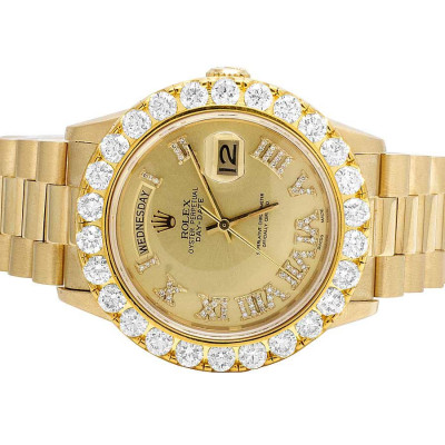 Rolex Presidential 18K Yellow Gold 18038 Day-Date Diamond Watch 7.2 Ct