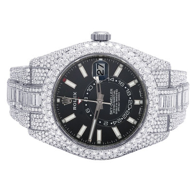 Rolex Sky Dweller Stainless Steel Honey Comb Baguette Diamond Watch 36.55 Ct