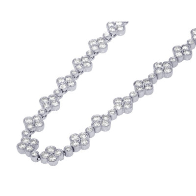 Leaf Clover 14.5CT Diamond Tennis Necklace 14K White Gold 7.5MM 18"