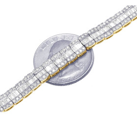 Men 14k Yellow Gold Baguette Diamond Invisible Set Tennis Chain 7mm 14.5 CT