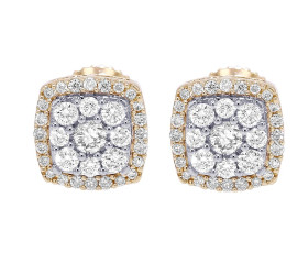 Square Halo Cluster 0.5CT Diamond Stud Earrings 10K Gold