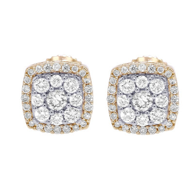 Square Halo Cluster 0.5CT Diamond Stud Earrings 10K Gold