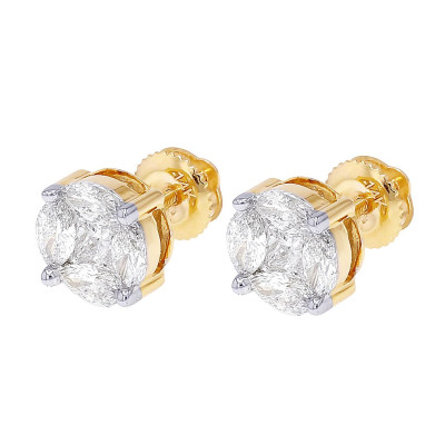 Marquise Solitaire Aleena Stud Earrings 2.5 CT Diamond 14K Yellow Gold