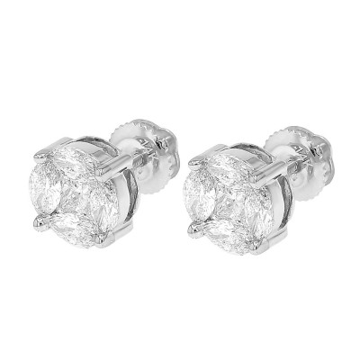 Marquise Solitaire Aleena Stud Earrings 2.5 CT Diamond 14K White Gold