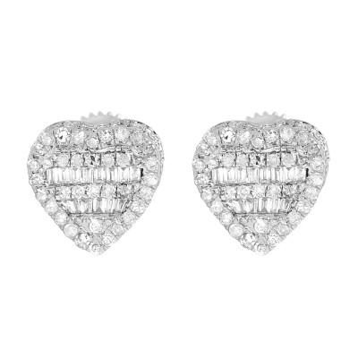 White Gold Heart Baguette Diamond Stud Earrings 9MM 0.65 CT