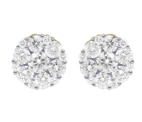 Flower Cluster Diamond Stud Earrings 11MM 3.55CT
