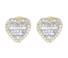 Yellow Gold Heart Baguette Diamond Stud Earrings 9MM 0.65 CT