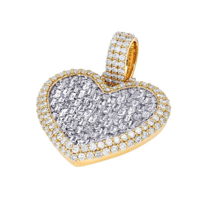 Baguette Diamond Heart 3.6CT Pendant Yellow Gold 14k
