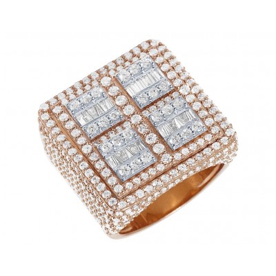 14K Rose Gold Baguette 6.75CT Diamond Pinky Ring 25MM