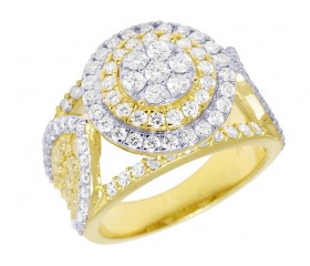 14K Gold Diamond Cluster Ring 2.5CT 14MM