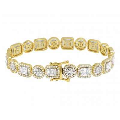 14K TT Gold Baguette Halo Cluster Diamond Bracelet 9.1CT 8.5" 10MM